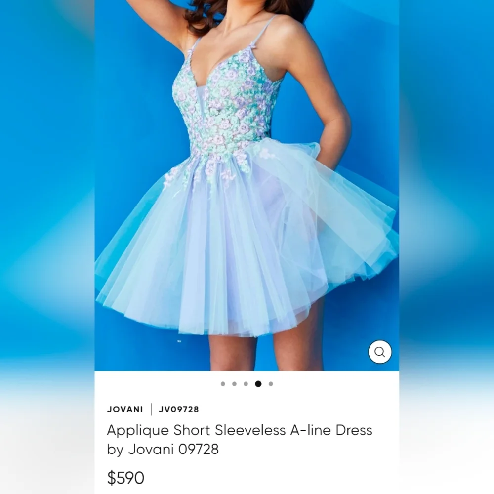 Jovani Multi Floral Embroidered Bodice Tulle Mini Dress Size 4 - Picture 10 of 11